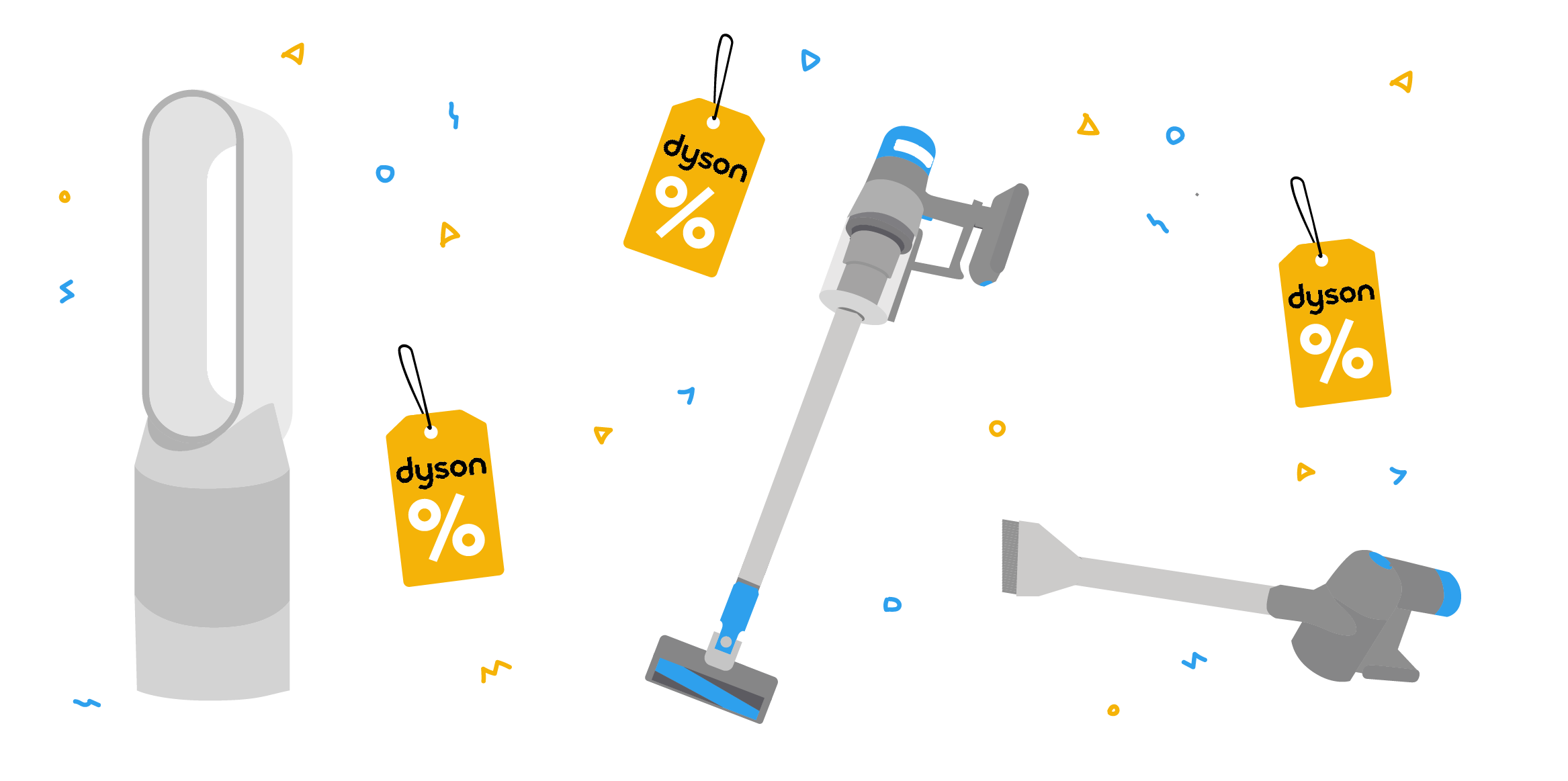 Mehrere Dyson Deals sind vor einem weißen Hintergrund zu sehen